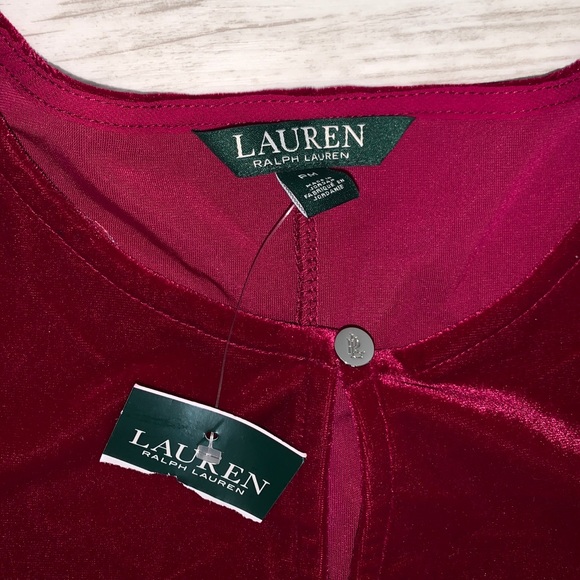 Lauren Ralph Lauren Pink Velvet Like Top PM NWT - Picture 2 of 4